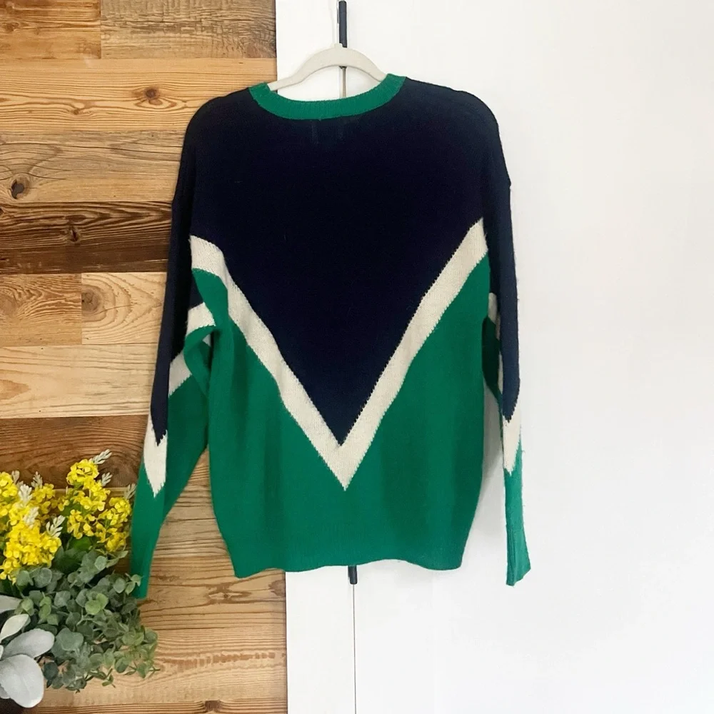 Revolve J.O.A. Blue Green Chevron Retro Sweater